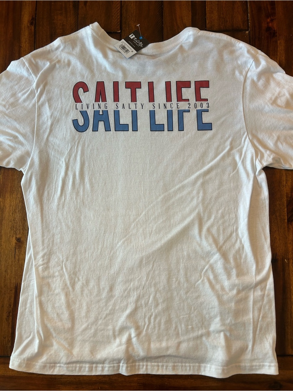 Salt Life White Short-Sleeve Tee with Red and Blue Logo
